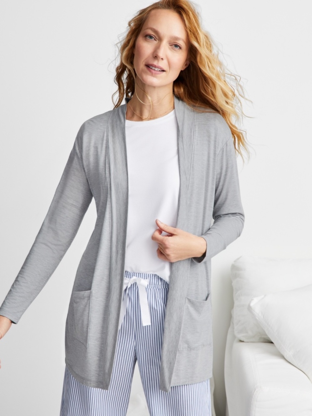 State of Day Women’s Knit Open Front Cardigan – Grey Heather – Size XL – NWT